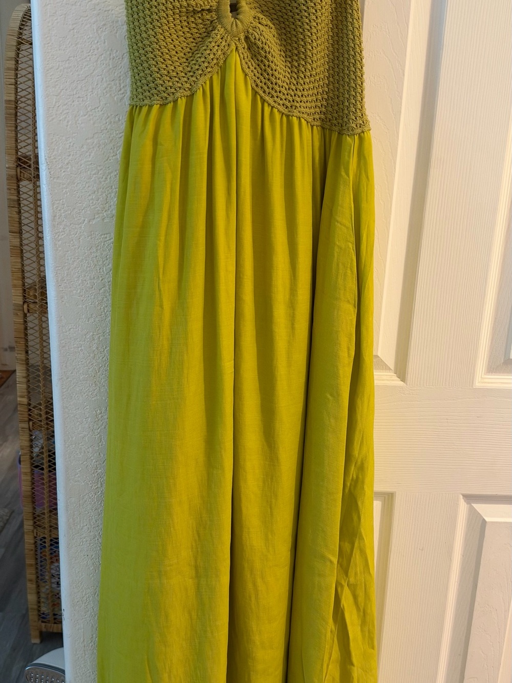 Strapless Olive Green Maxi Dress with Knit Bodice